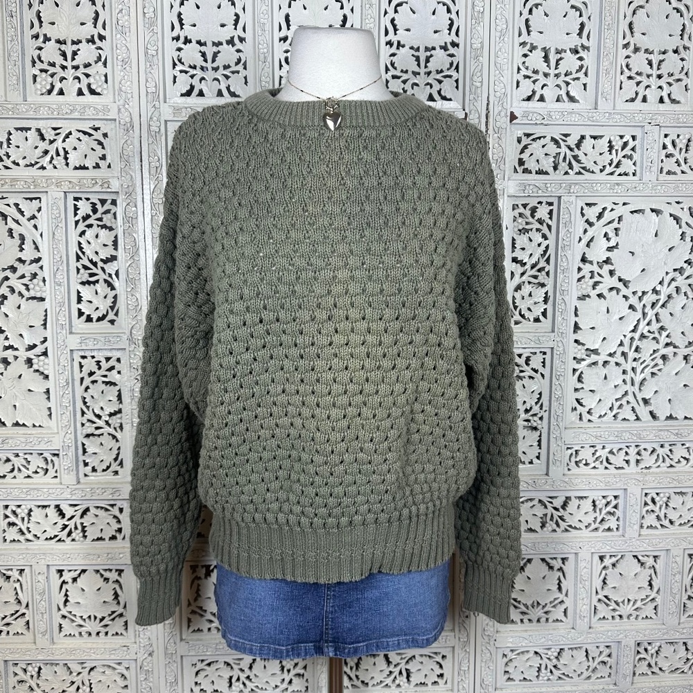 Vintage Penns Landing Olive Green Chunky Textured Oversized Grandpa Sweater Sz M